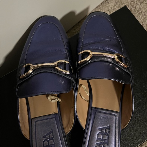 Zara metallic navy blue  mule size 39 - Picture 3 of 7